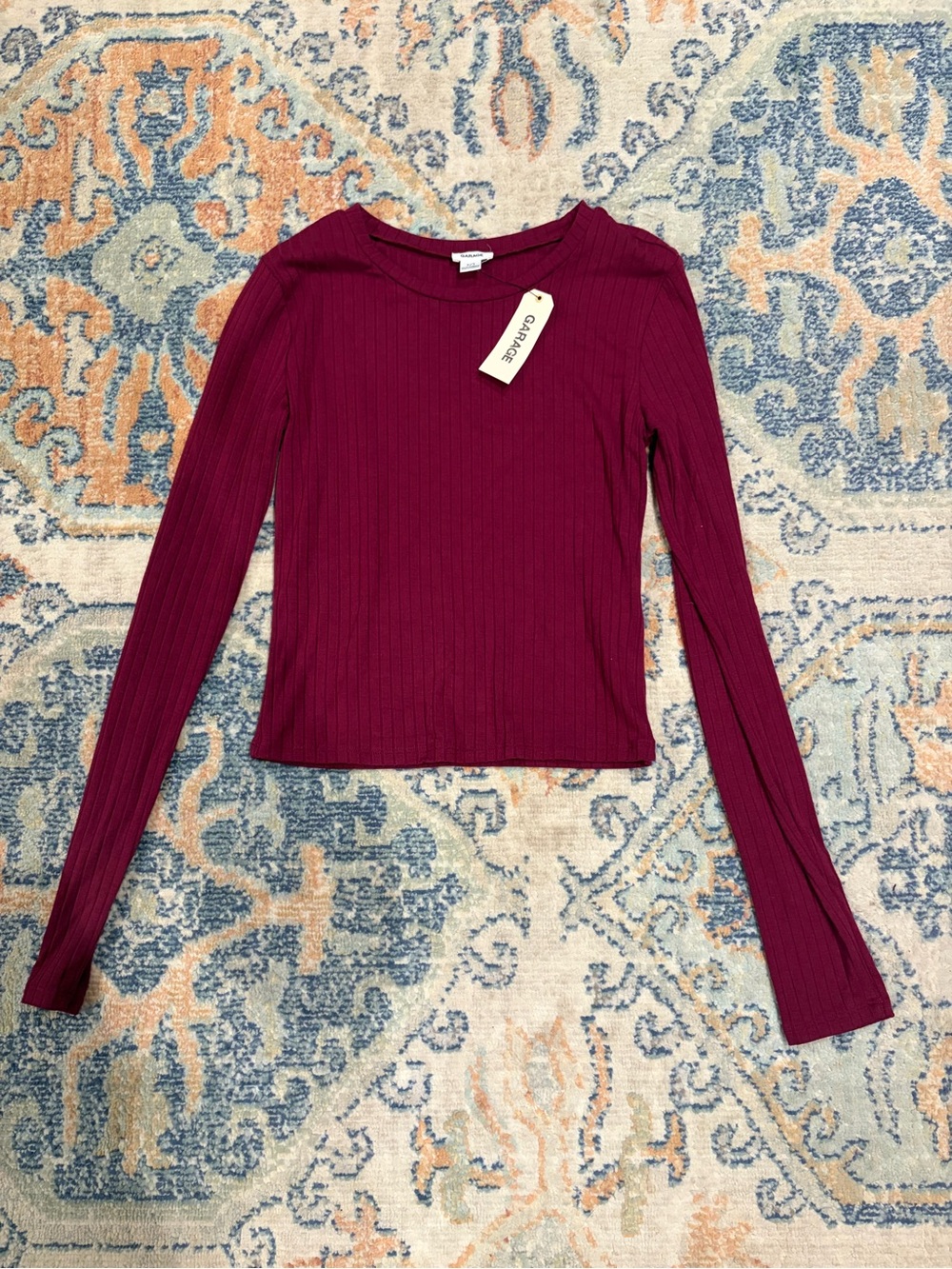 Garage Ribbed Long-Sleeve Top - Burgundy